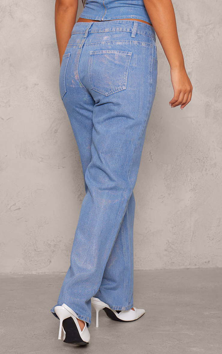 Petite Blue Iridescent Metallic Denim Jeans