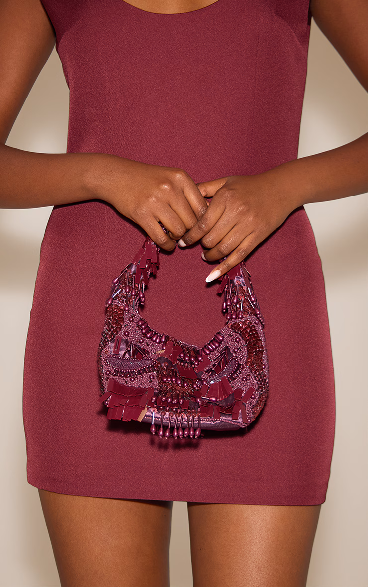 Plum Ornate Sequin Beaded Bag