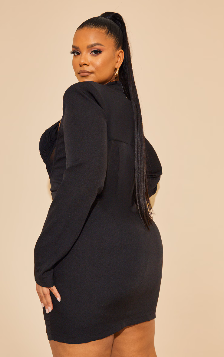 Plus Black Corset Cross Front Bodycon Dress