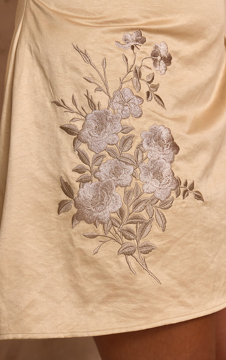 PLT Label Plus Stone Satin Embroidered Cowl Back Bodycon Dress