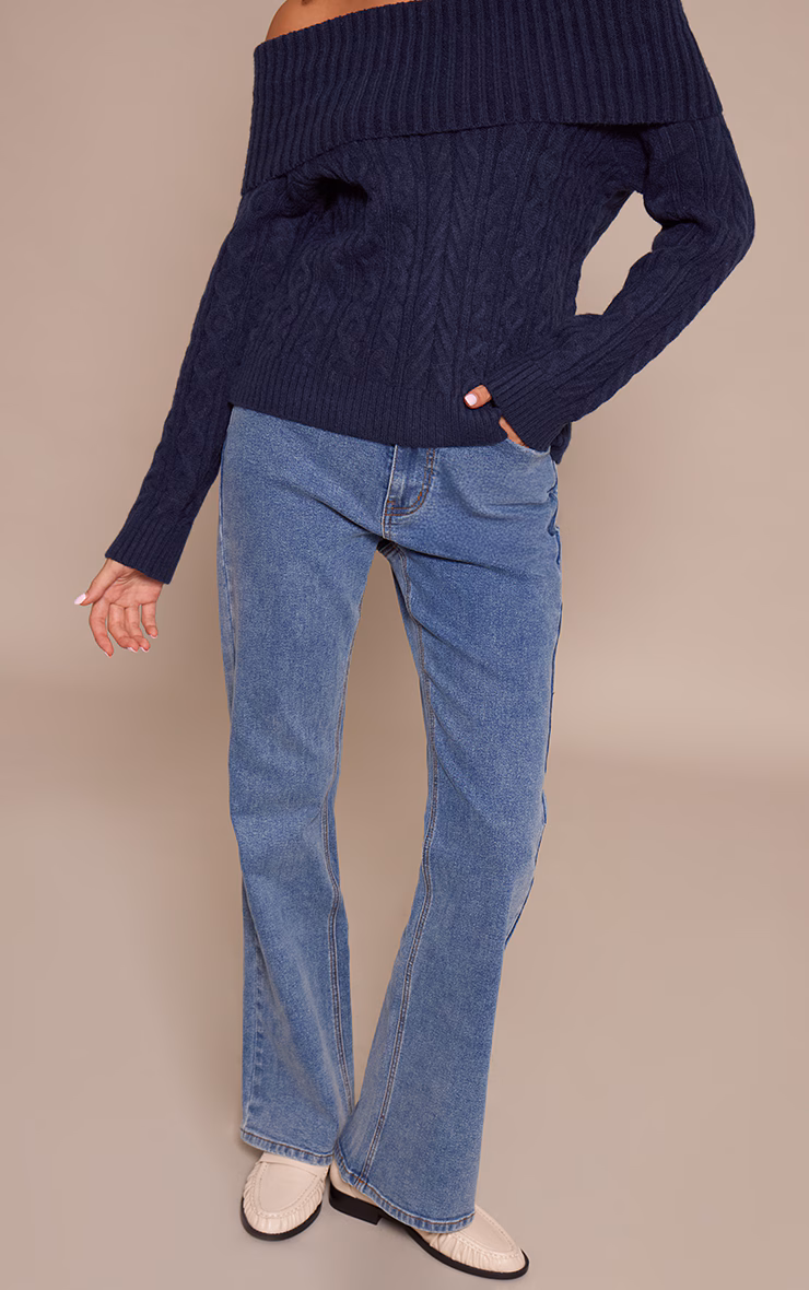 Mid Blue High Waisted Denim Bootcut Jeans