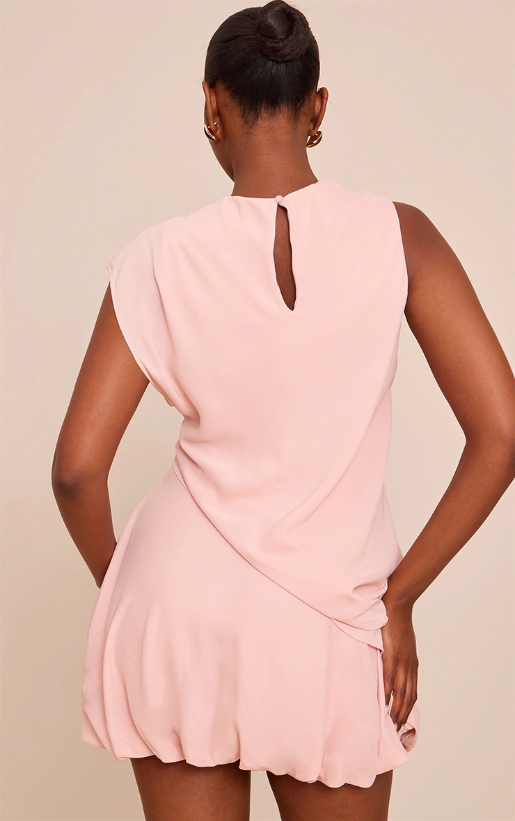 Pale Pink Chiffon Frill Hem Shift Mini Dress