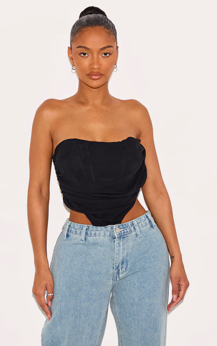 Shape Black Chiffon Ruched Corset Crop Top