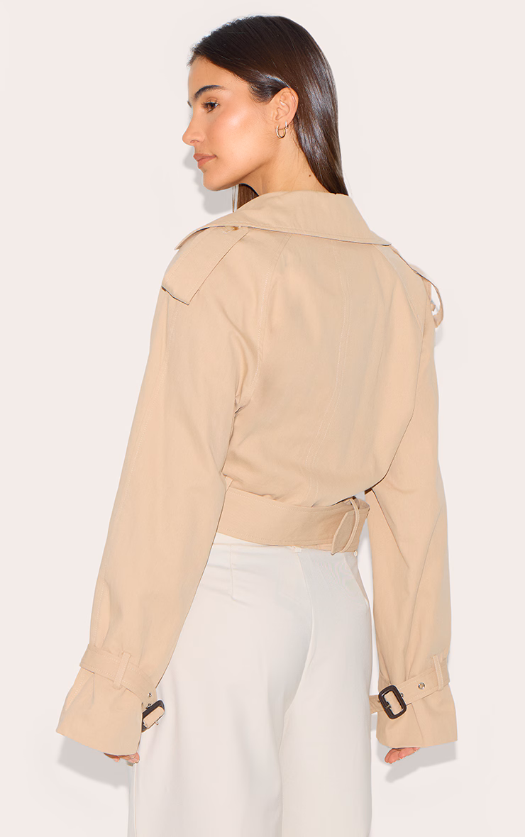 Beige Cropped Belted Hem Trench Coat