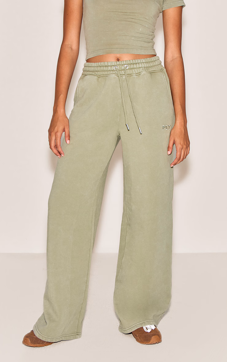 Olive Washed Wide Leg Sweatpants