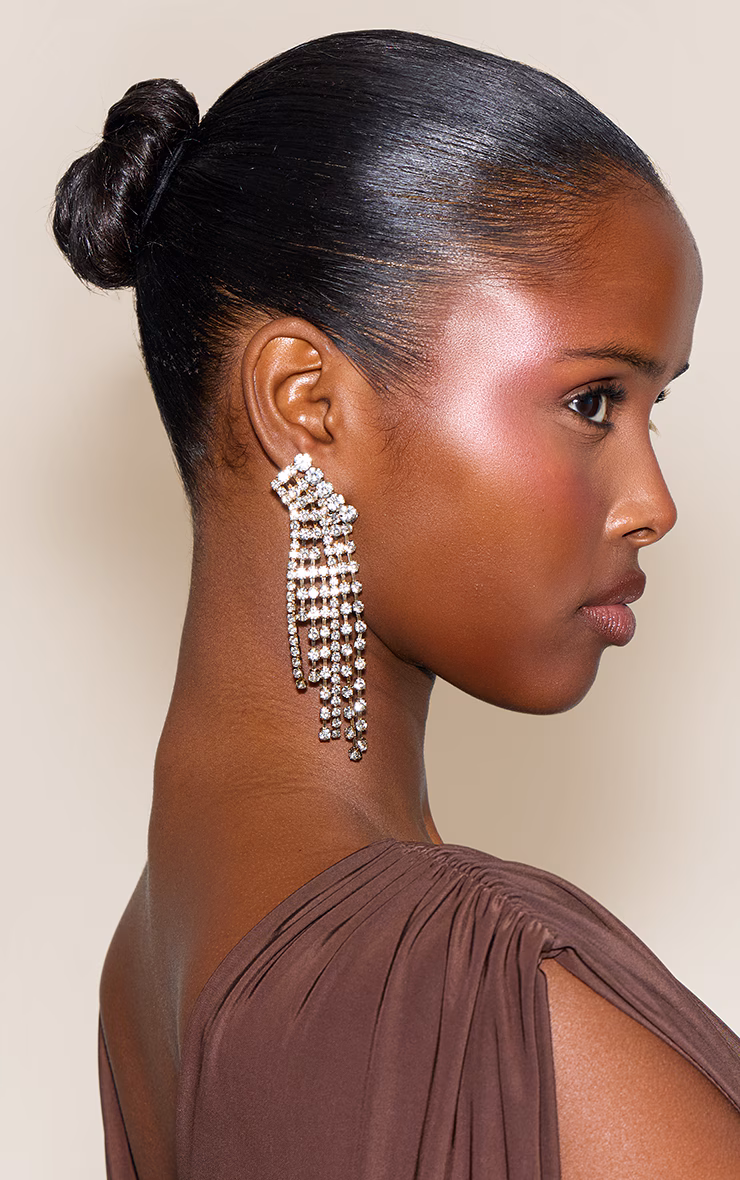 Bronze Diamante Drape Statement Earrings