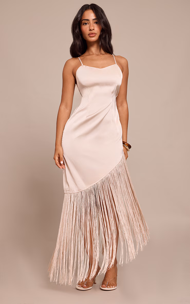 Petite  Champagne Tassel Detail Satin Maxi Dress