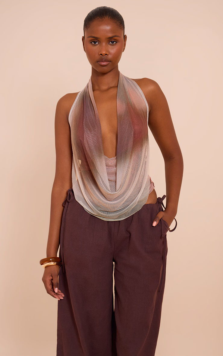 Multi Printed Mesh Halter Neck Top