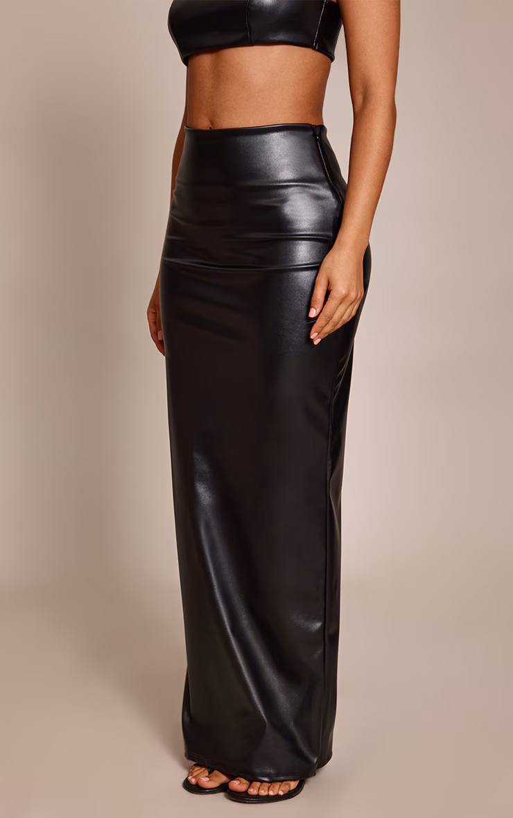 Petite Black Faux Leather Maxi Skirt
