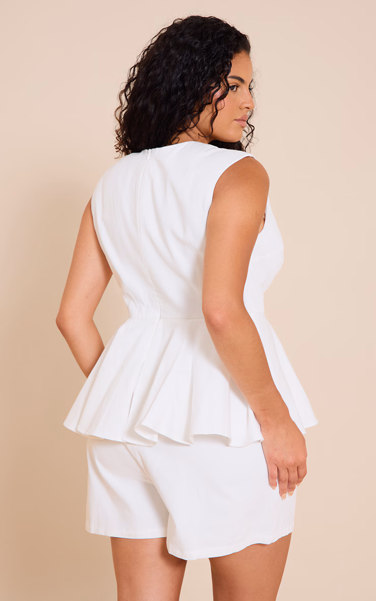 Plus White Cotton Skort Peplum Romper