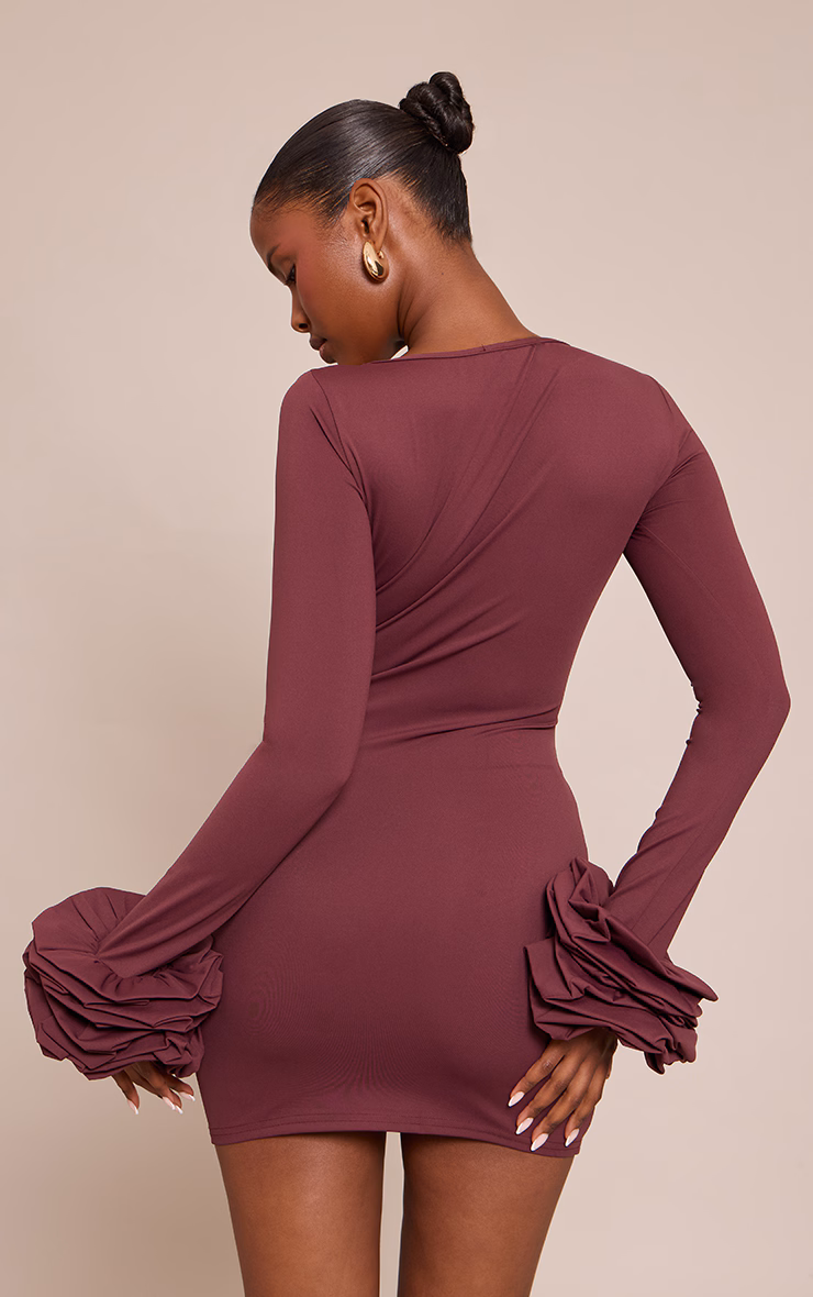 Plum Boat Neck Puff Sleeve Bodycon Dress