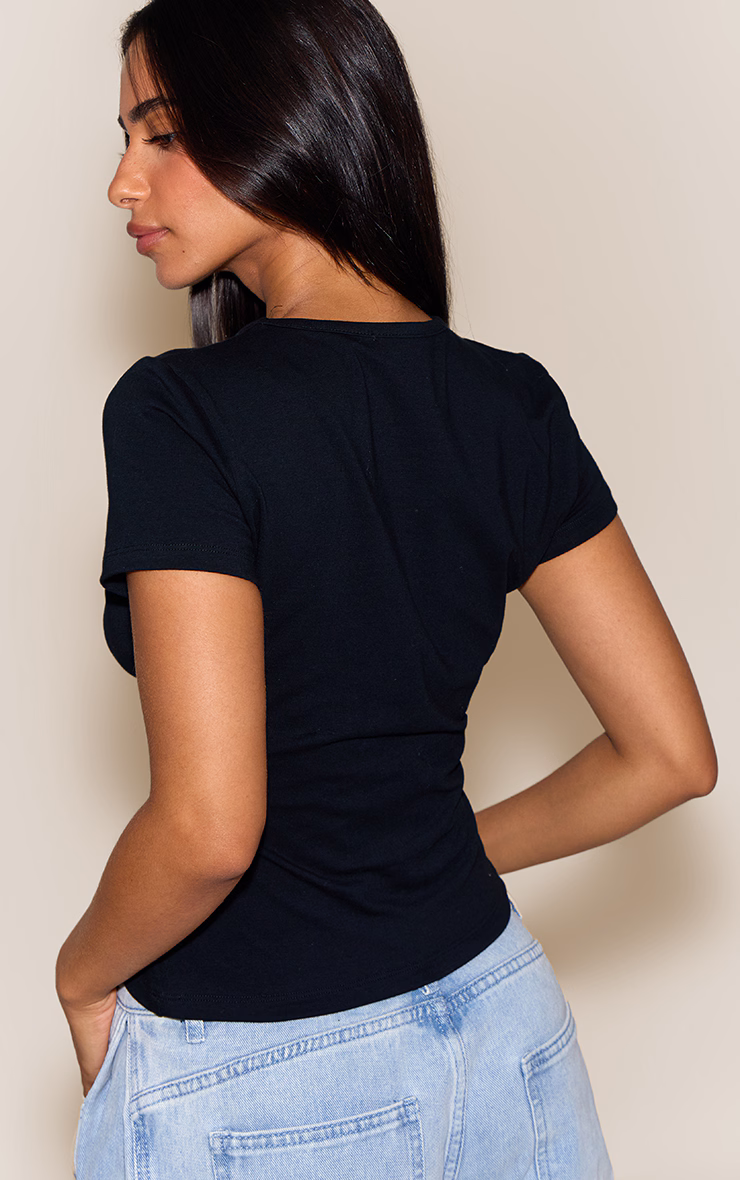 Petite Black Cotton Crew Neck Longline Short Sleeve T-shirt