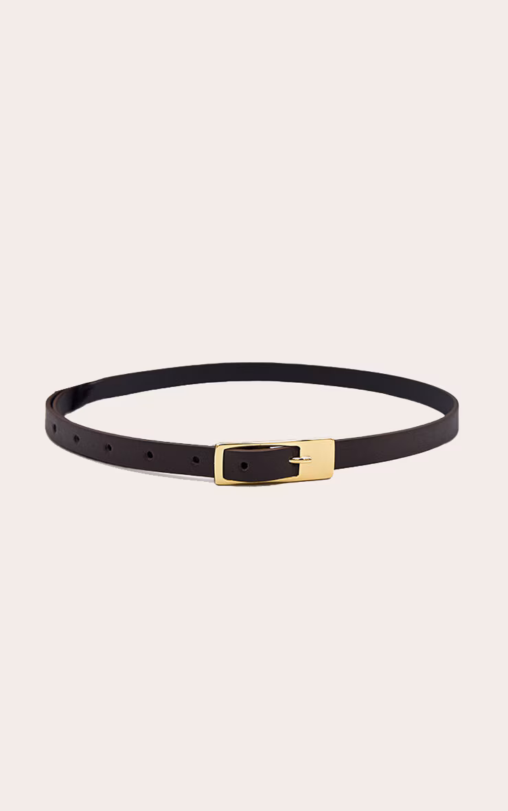 Chocolate PU Square Buckle Skinny Belt