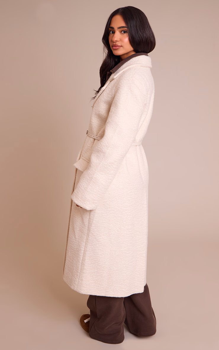 Petite Cream Belted Wool Look Maxi Coat