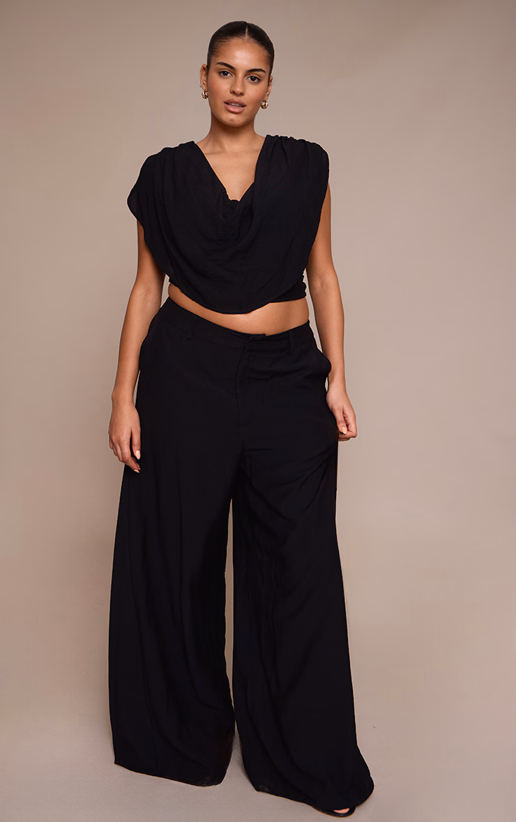 Plus Black Woven High Waisted Wide Leg Pants