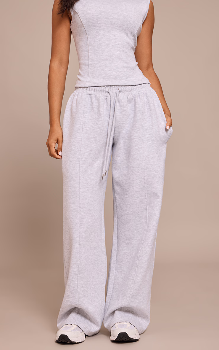 Petite Ash Grey Interlock Drawstring Wide Leg Sweatpants