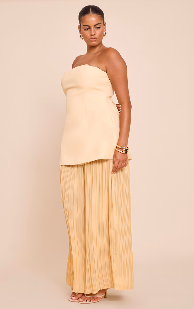 Plus Butter Yellow Chiffon Pleated Skirt Panel Bandeau Maxi Dress