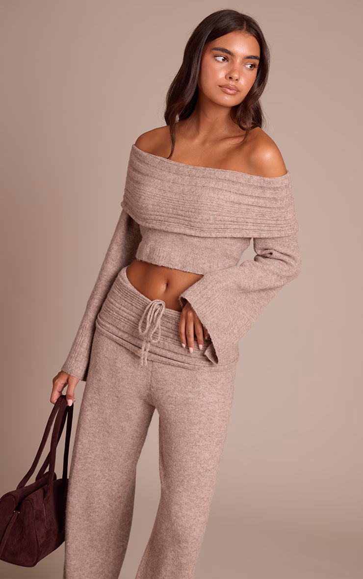 Mocha Rib Soft Knit Fold over Pant