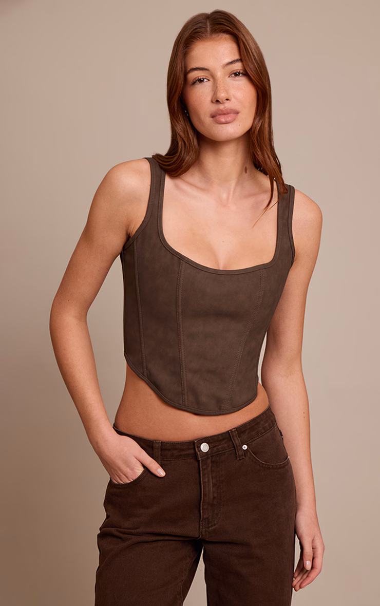 Mushroom Coated Woven Scoop Neck Bonded Corset