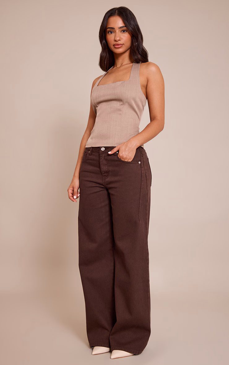 Petite Taupe Halterneck Tailored Top