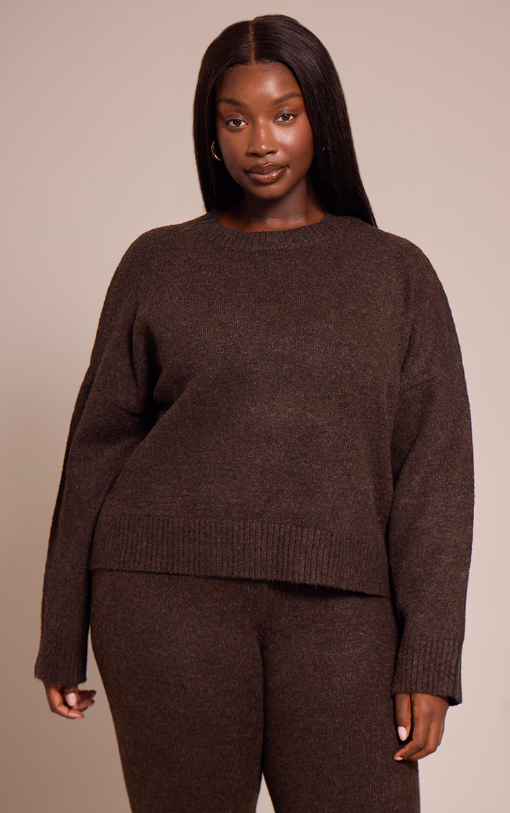 Plus Chocolate Marl Knitted Cropped Crew Neck Sweater