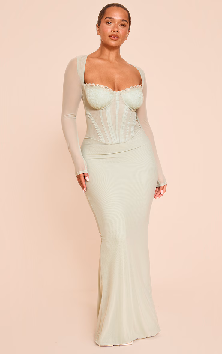 Shape Sage Mesh Lace Insert Corseted Maxi Dress
