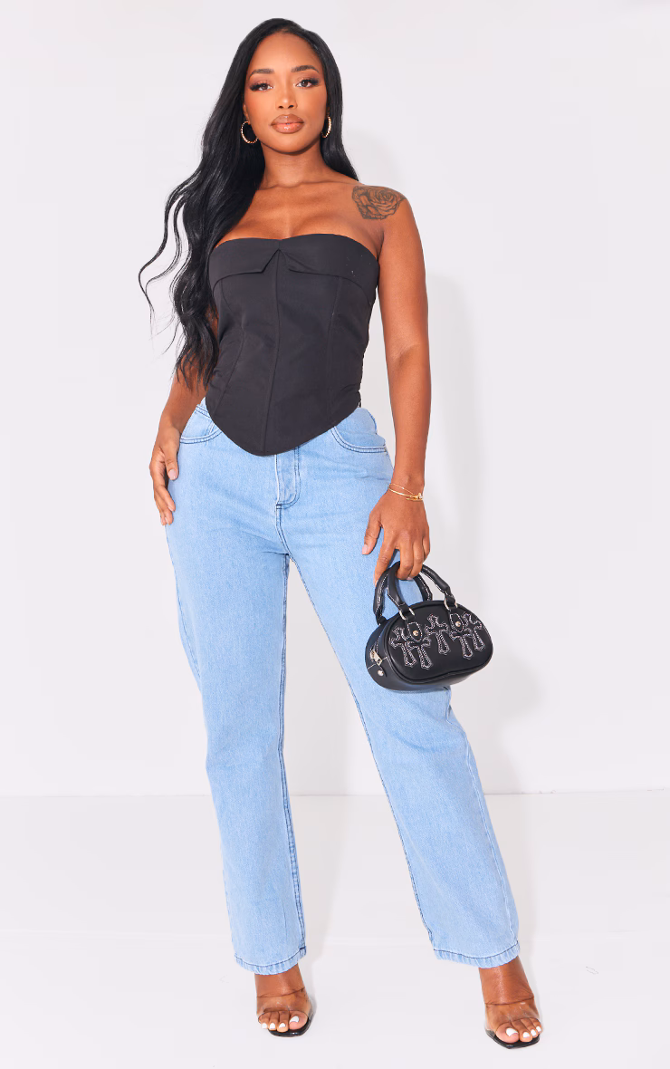 PRETTYLITTLETHING Shape Vintage V Front Waistband Straight Leg Jeans