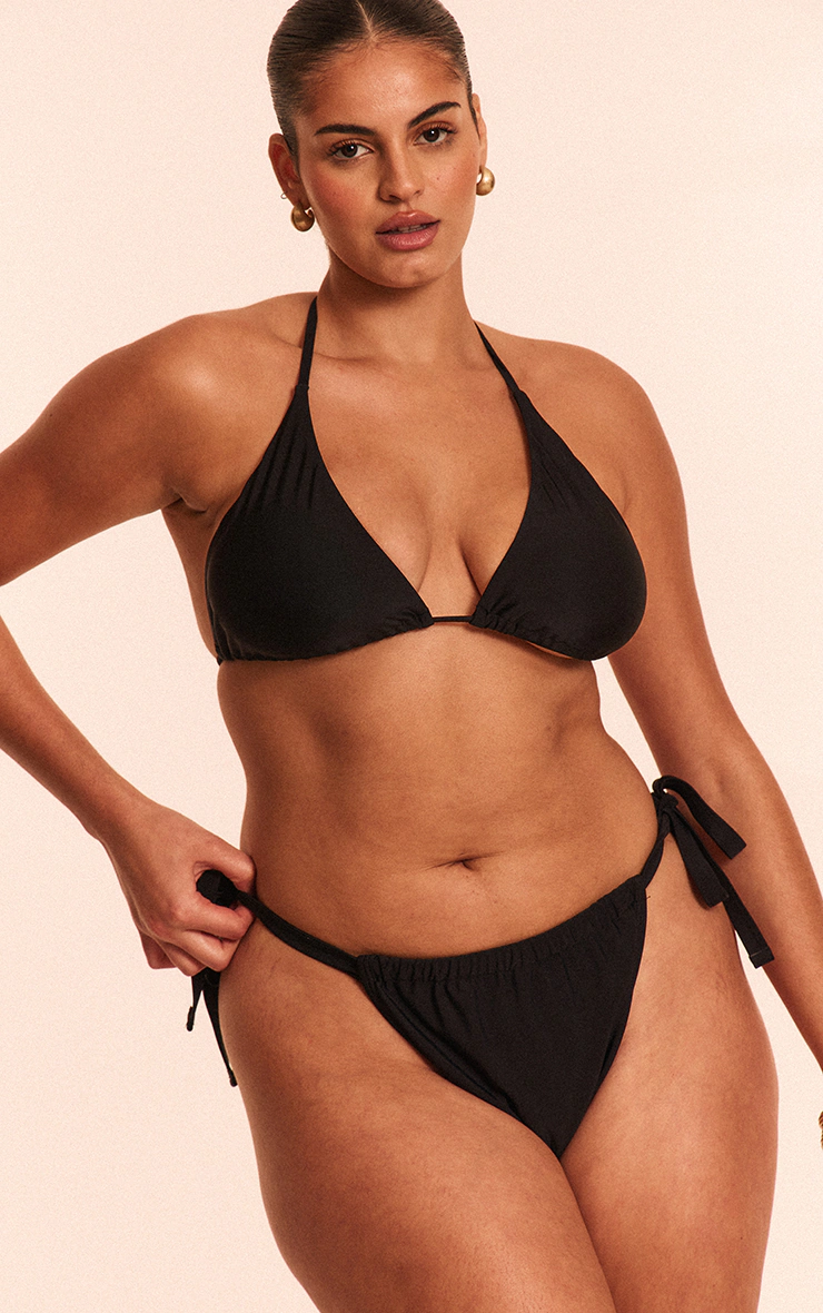 Plus Black Basic Tanga Tie Side Bikini Bottom