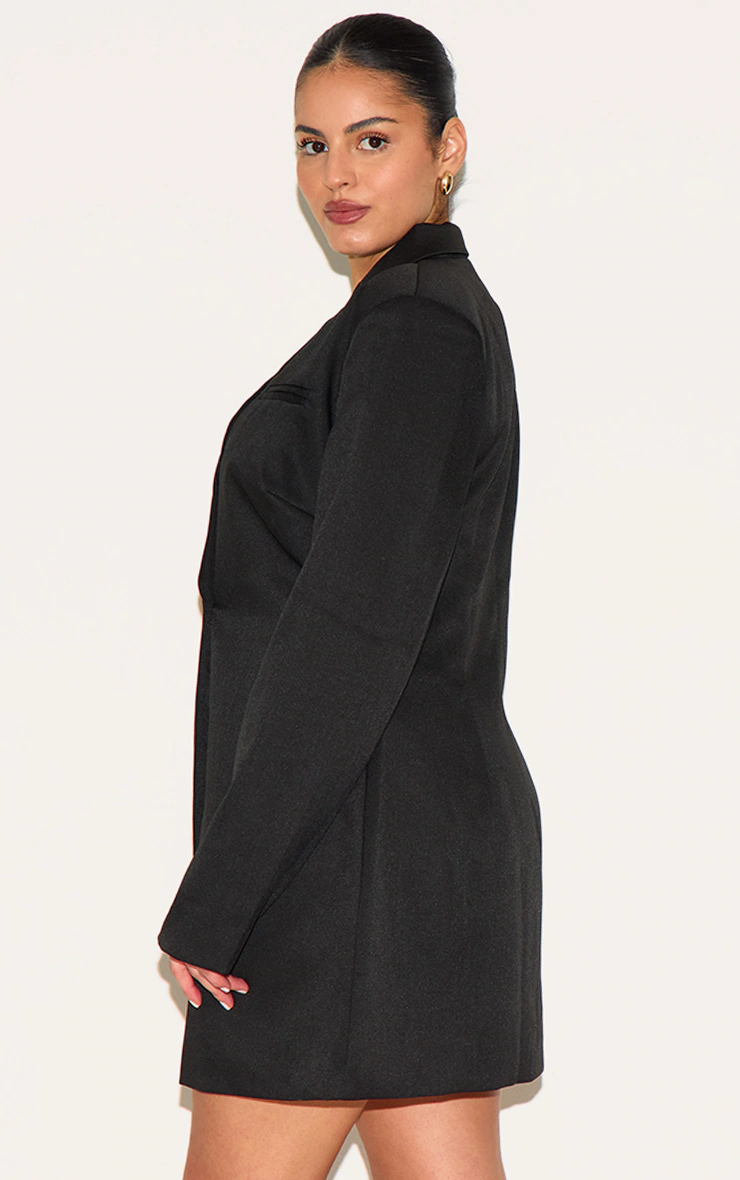 Plus Black Woven Cinched Waist Blazer Dress