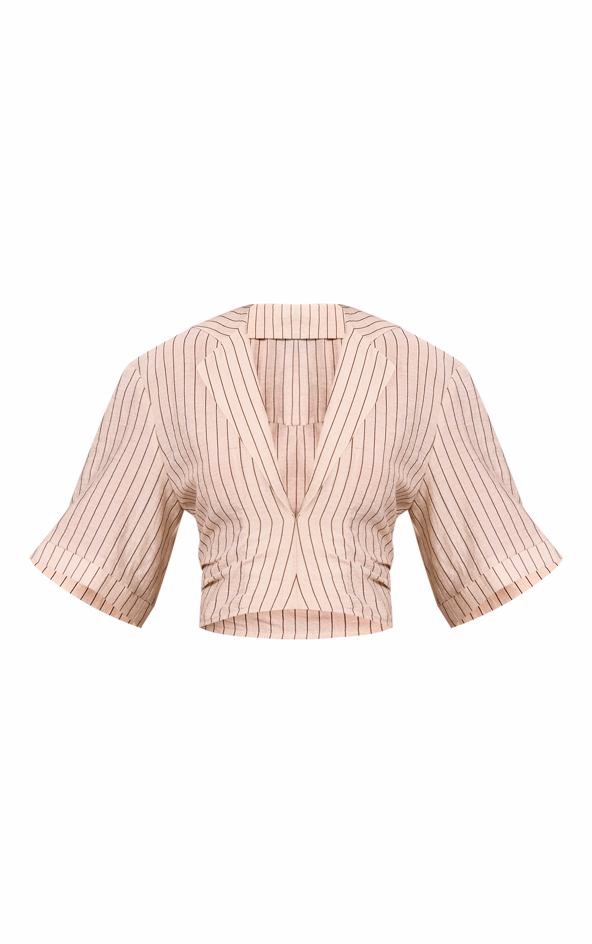 Stone Pinstripe Lightweight Woven Twist Cropped Shirt
