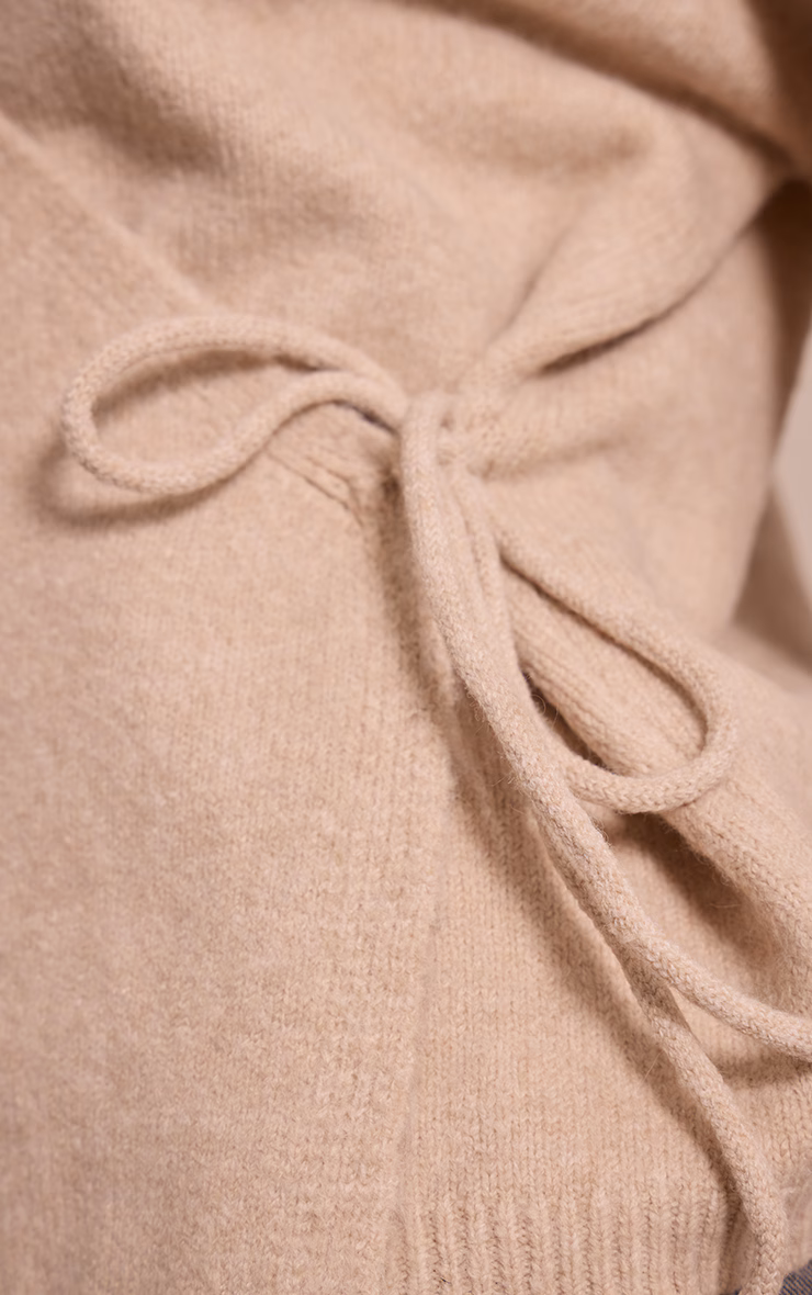 Petite Oatmeal Wrap Tie Side Knitted Sweater