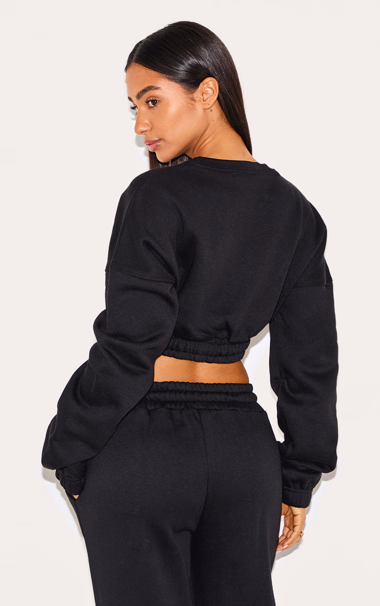 Petite Black Crop Elasticated Sweat Top