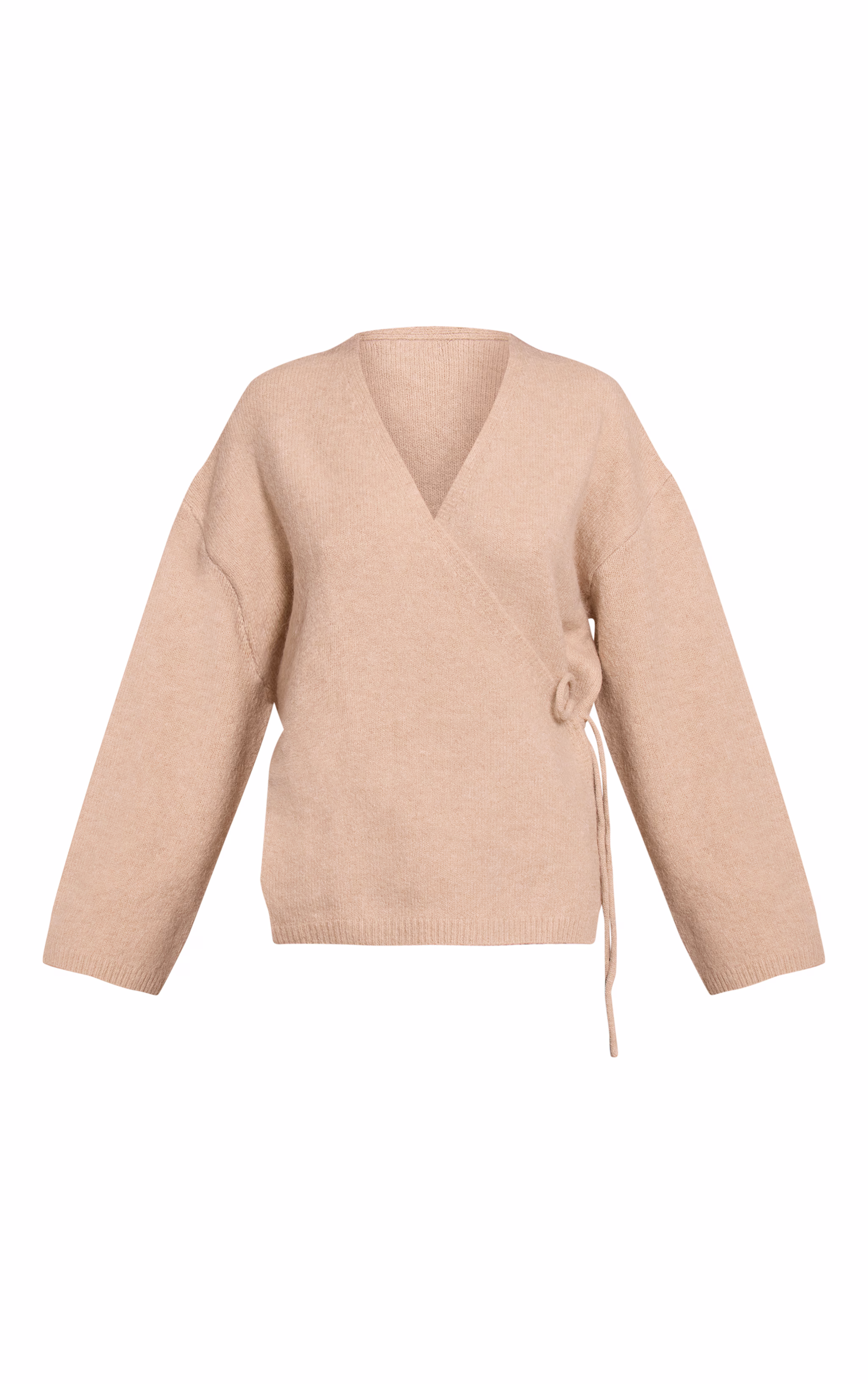 Petite Oatmeal Wrap Tie Side Knitted Sweater