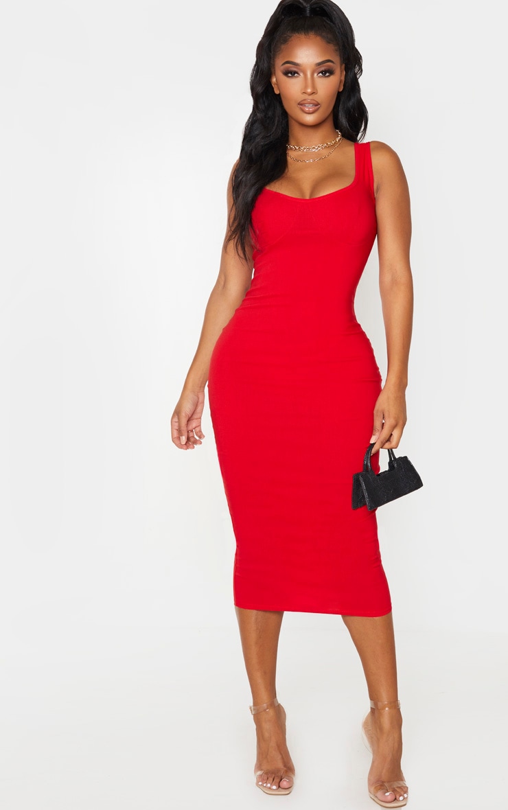 Shape Red Cup Detail Strappy Midi Dress