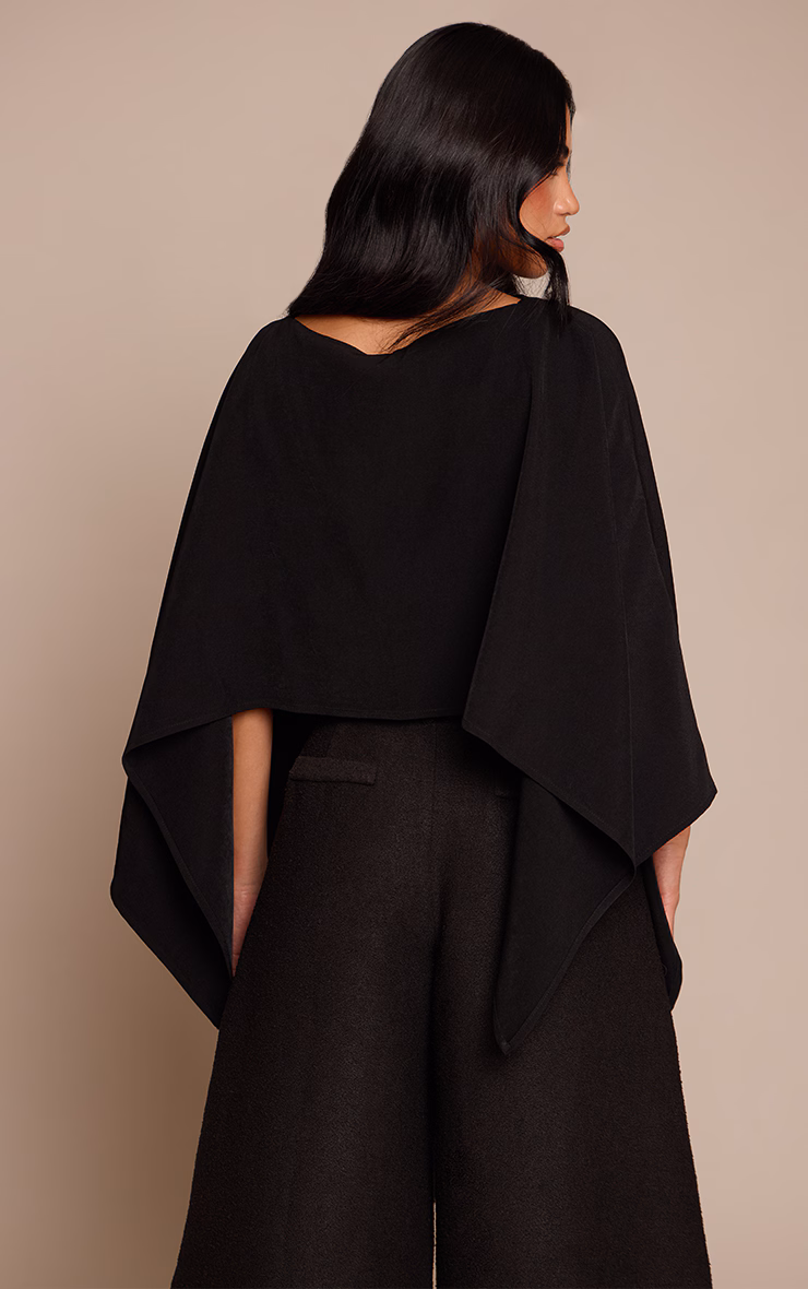 Black Woven Cape Style Top