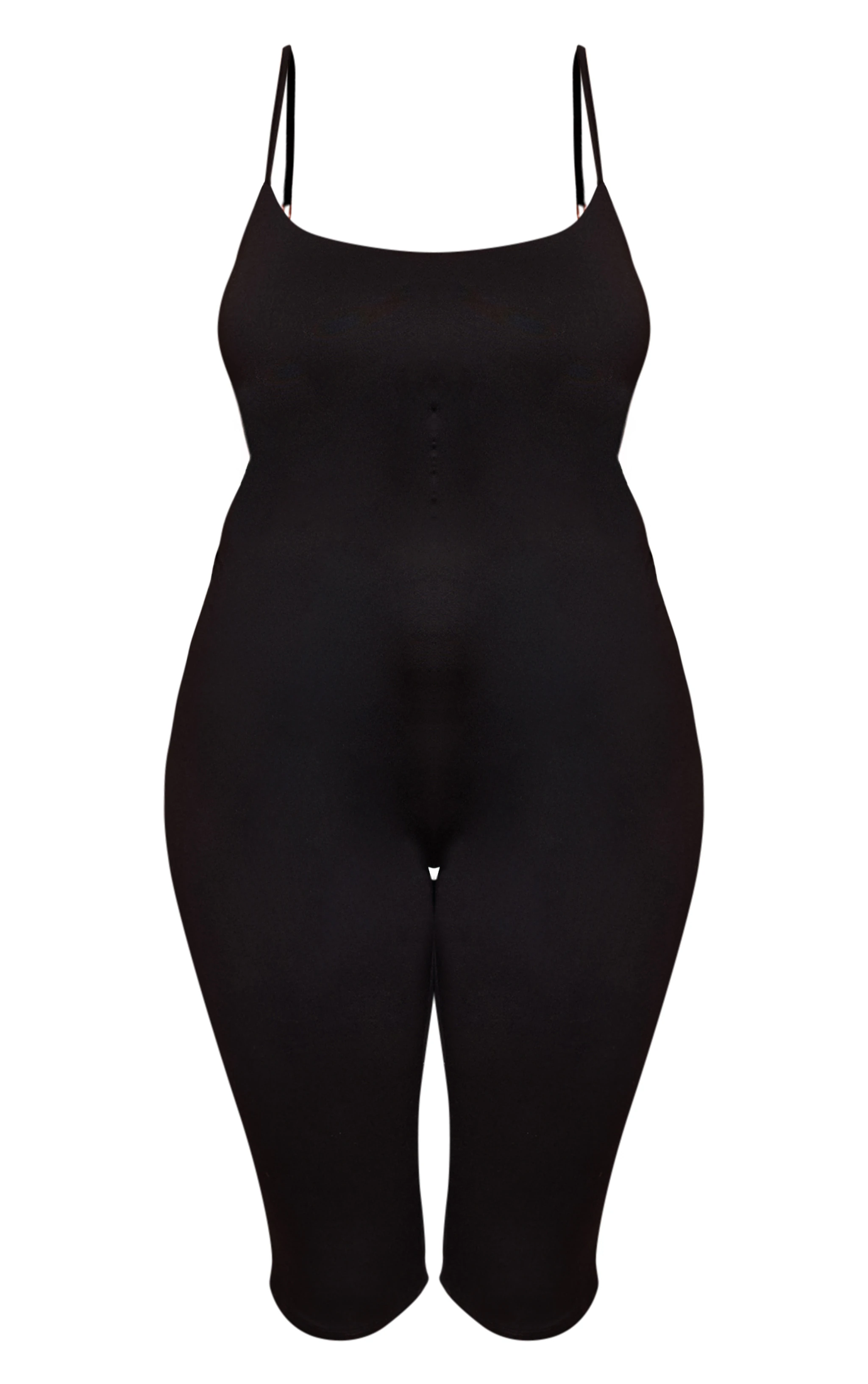 Plus Black Spaghetti Strap Contour Jersey Capri Jumpsuit