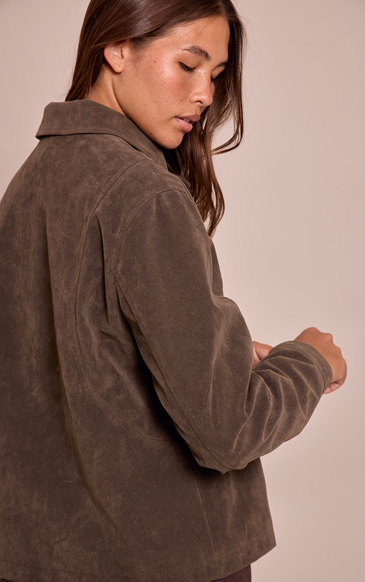 Khaki Faux Suede Concealed Placket Bomber Jacket