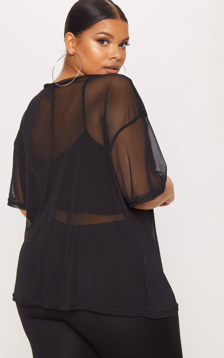 Plus Black Sheer Mesh Oversized T-Shirt