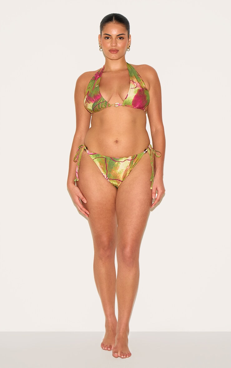 Plus Olive Orchid Print Tie Side Bikini Bottoms