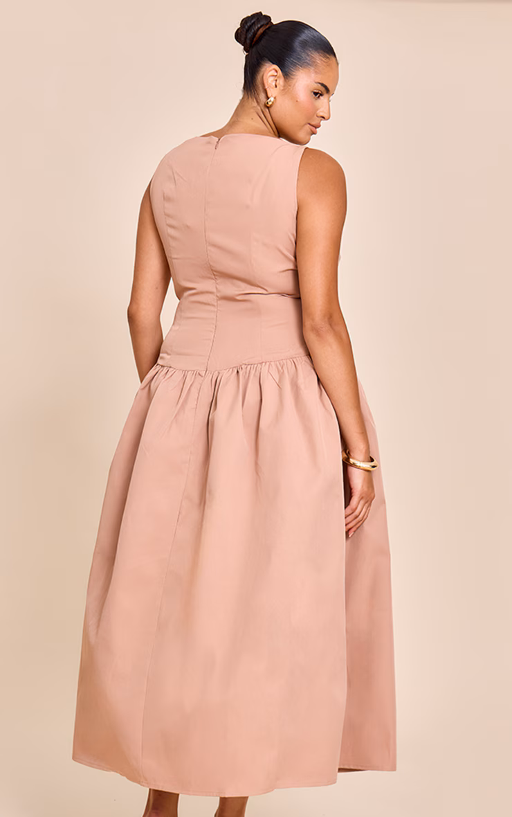 Plus Taupe Dropped Waist Midaxi Dress