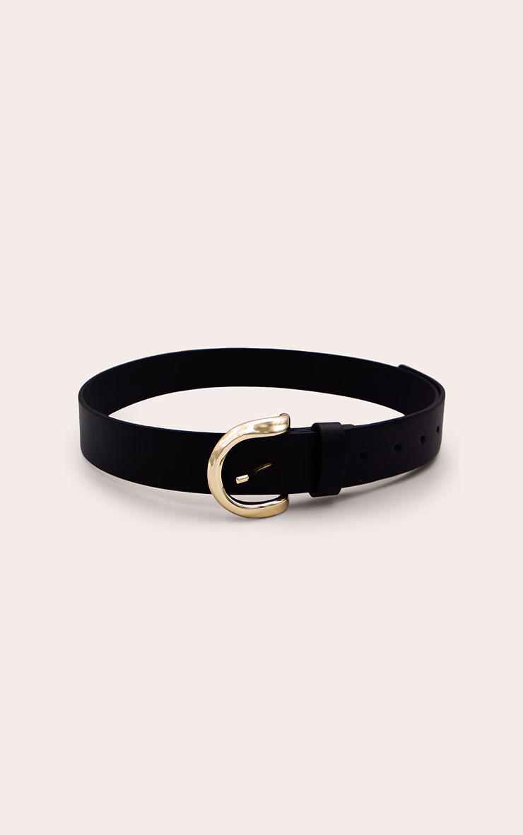 Black Pu Curved D-ring Gold Buckle Belt