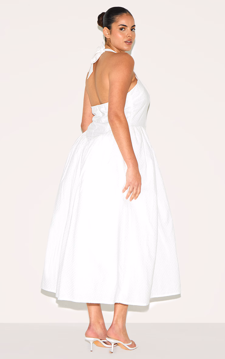 Plus White Embroidered Cotton Halterneck Midaxi Dress