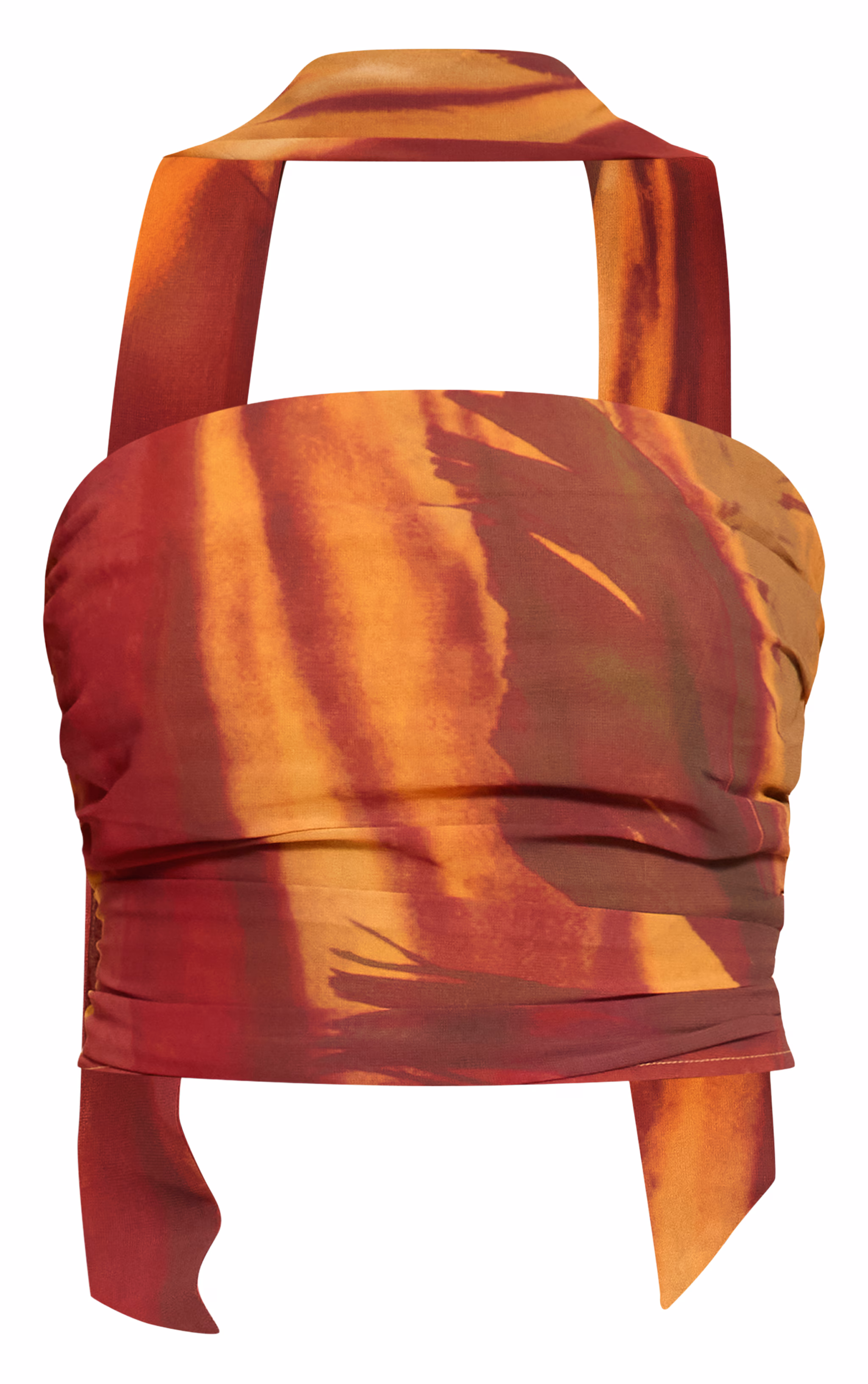 Multi Abstract Printed Chiffon Scarf Detail Ruched Bandeau Top