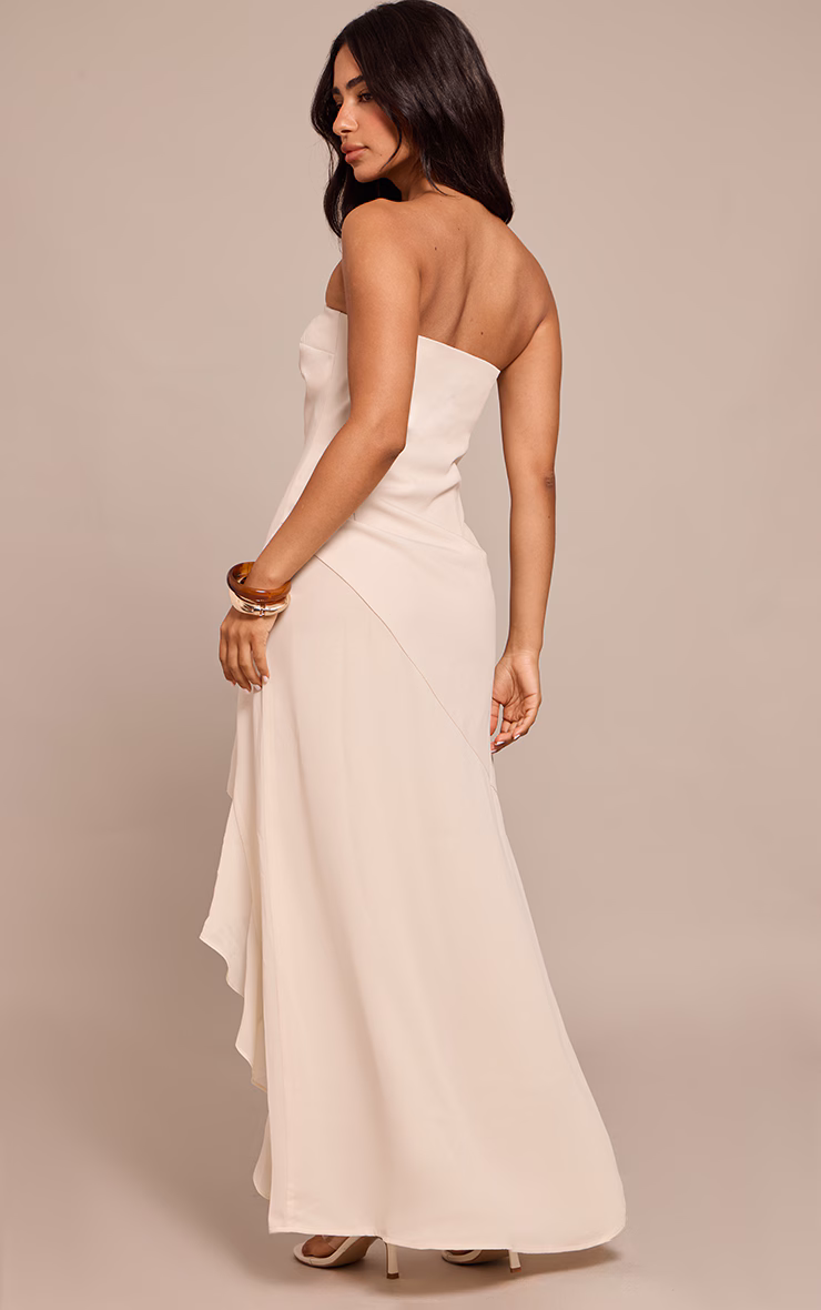 Petite Beige Ruffle Asymmetric Bandeau Dress