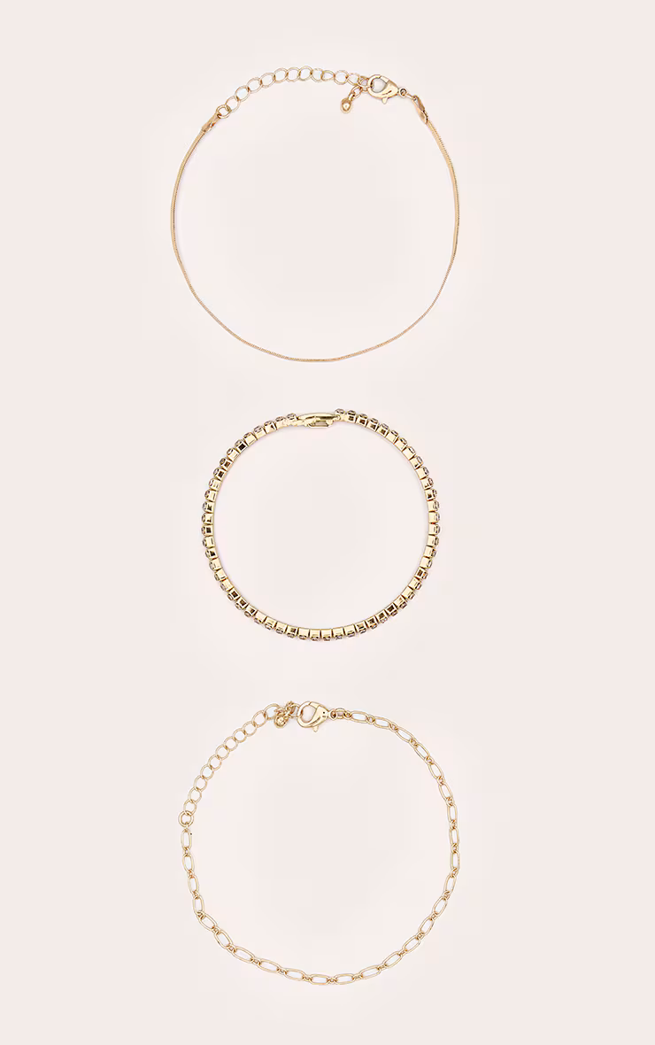 Gold Diamante Bangle & Chain MultiPack Bracelet