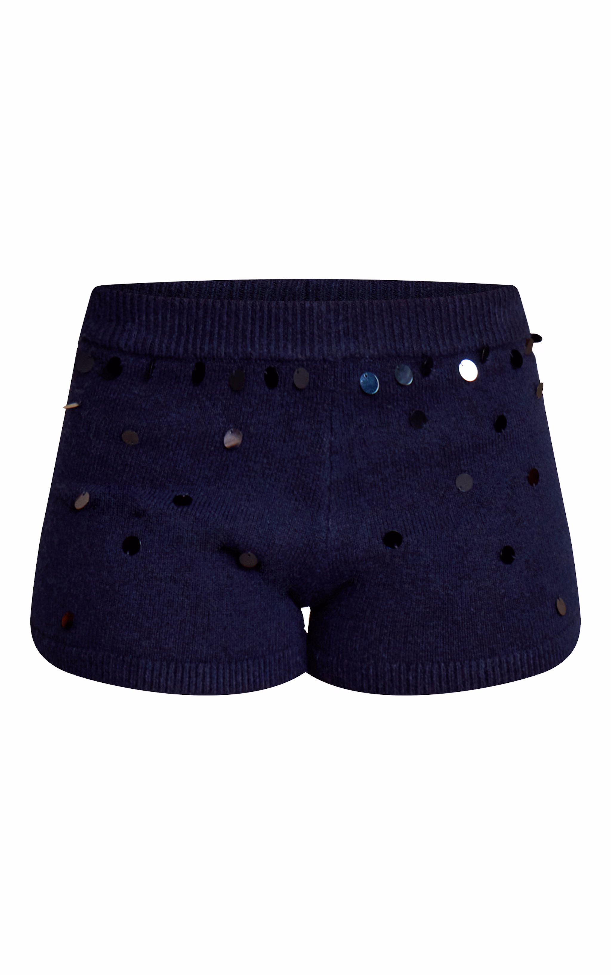 Navy Knitted Sequin Detail Mini Shorts