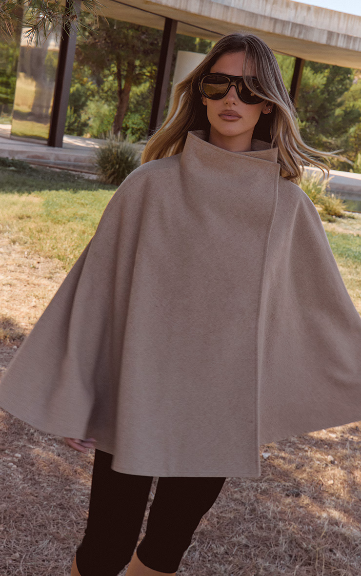 Oat Wool Look Funnel Neck Wrap Coat