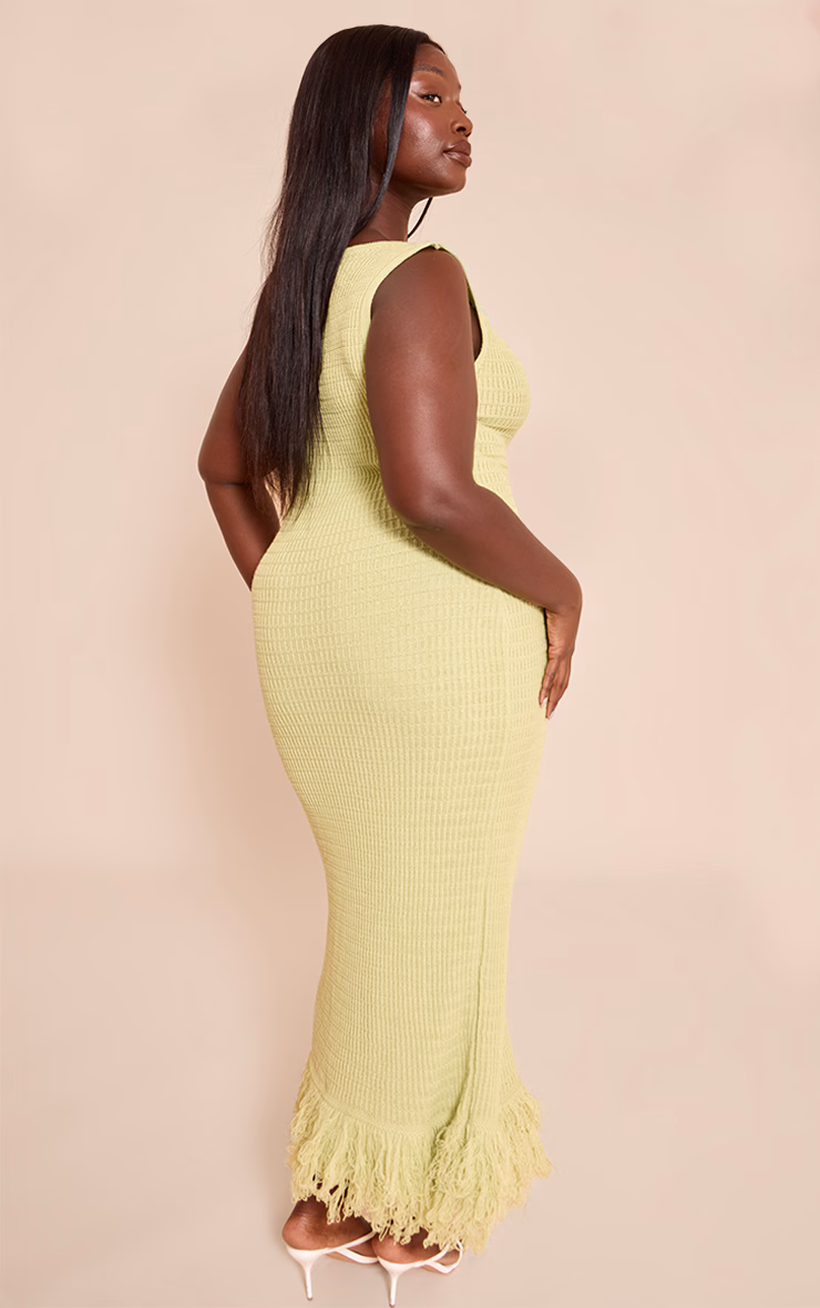 Plus Green Loop Knit Asymmetric Maxi Dress