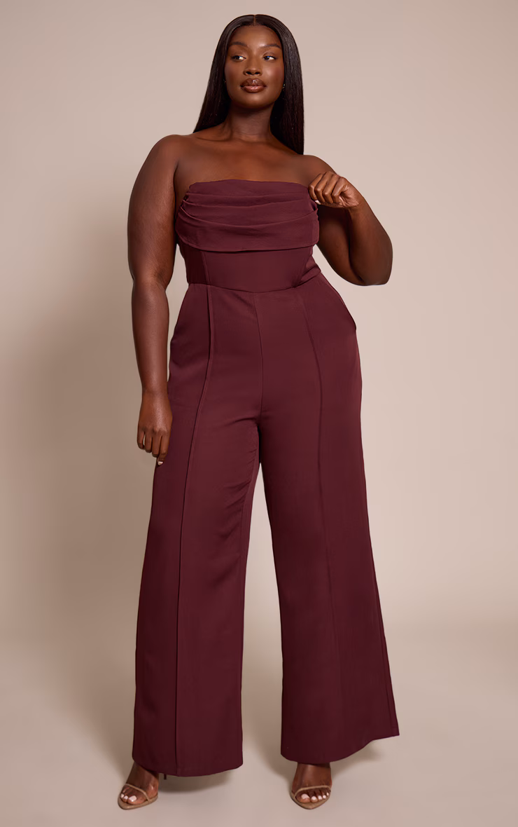 Plus Plum Bandeau Cowl Neck Pocket Detail Jumpsuit