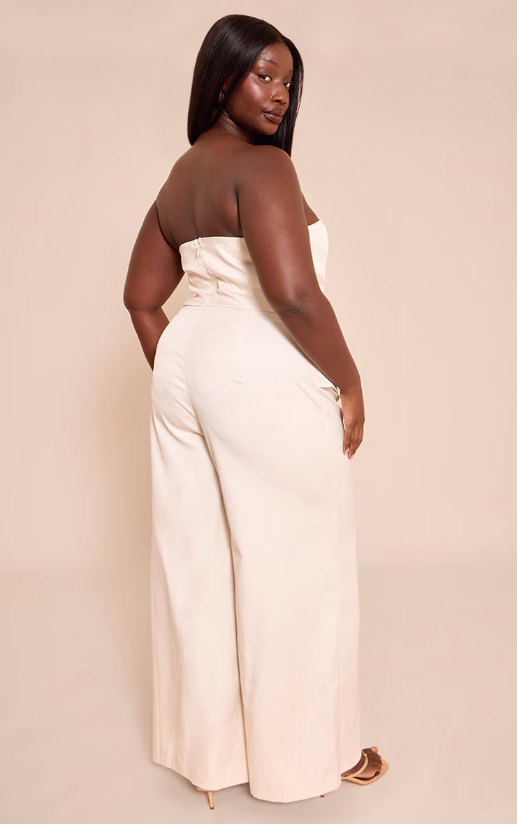 Plus Cream Woven Bandeau Trim Detail Straight Leg Jumpsuit